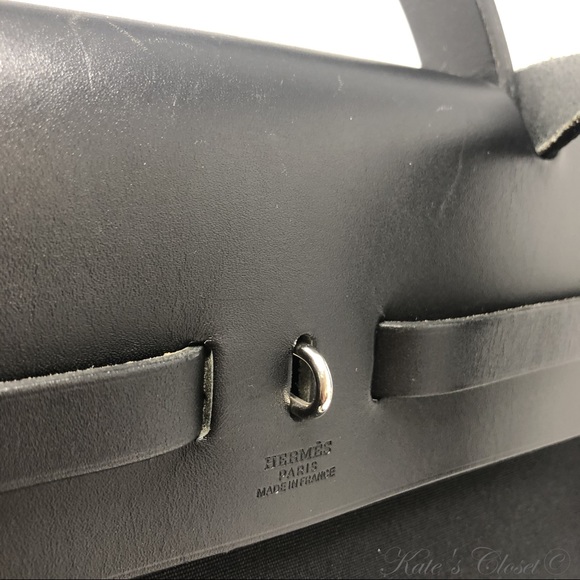 Hermès Herbag 2 In 1 Black Leather and Canvas Shou - Picture 9 of 10